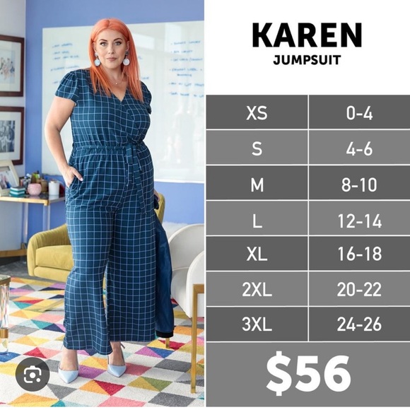 Lularoe Karen Baltic Blue jumpsuit. V neck. Detachable belt. Size small. - Picture 6 of 6